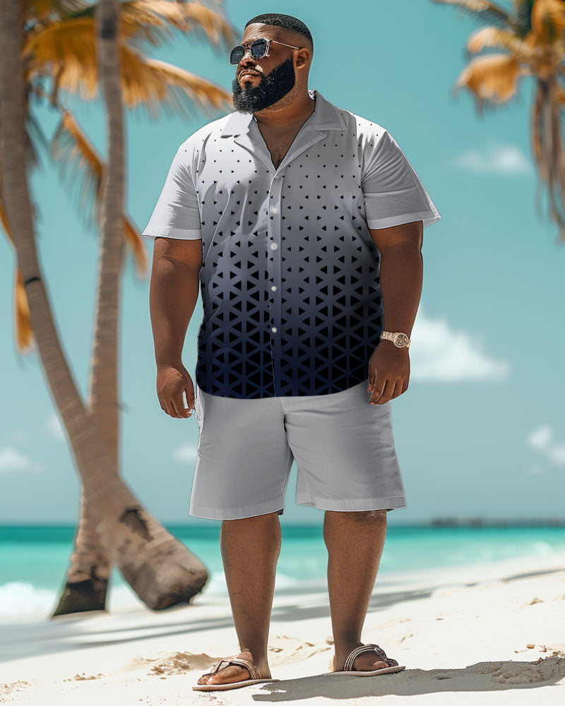 Men's Plus Size Business Print Short Sleeve Shirt Shorts Set