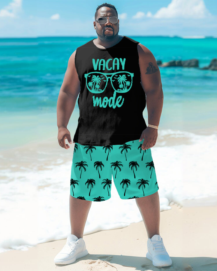 Big Guys Hawaiian Holiday Style Plant Glasses Pattern Design Printed Vest Shorts Set