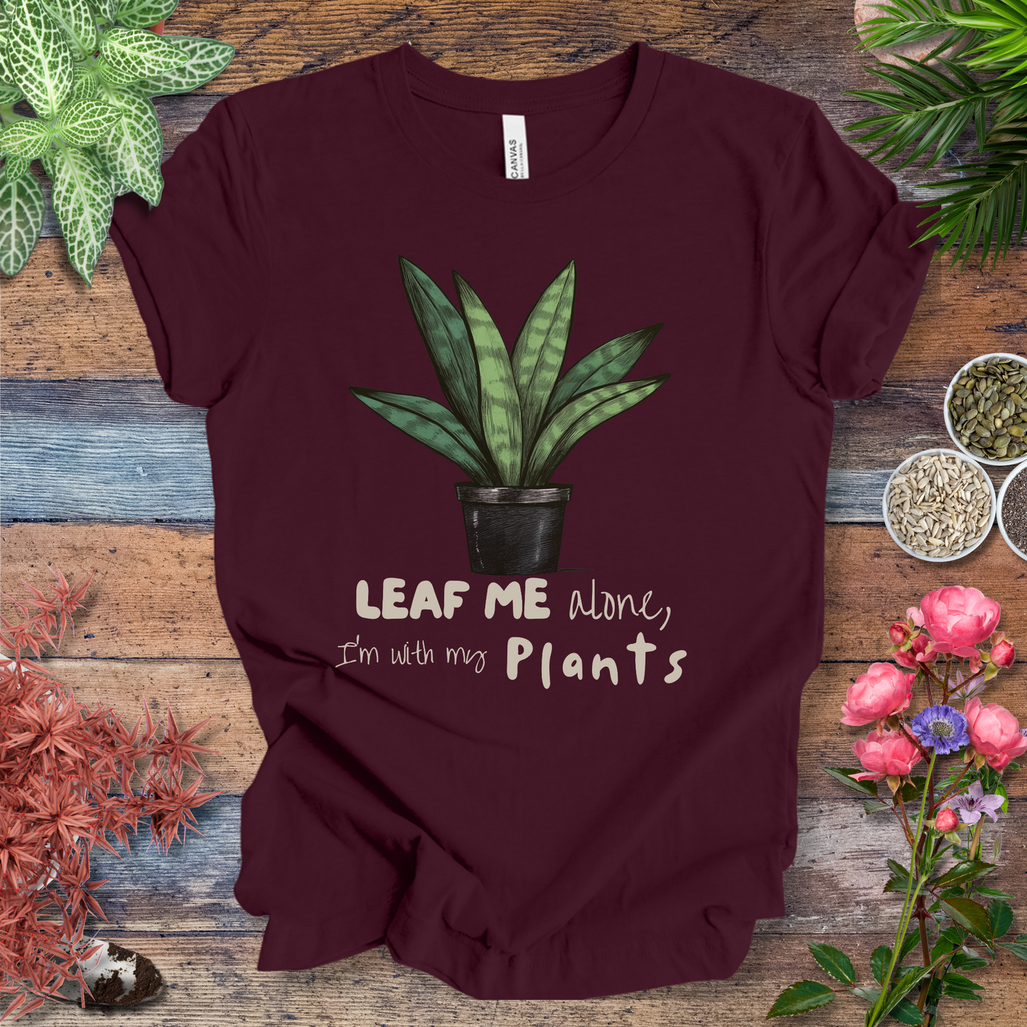 "Leaf Me Alone" Funny Snake Plant Lover T-Shirt