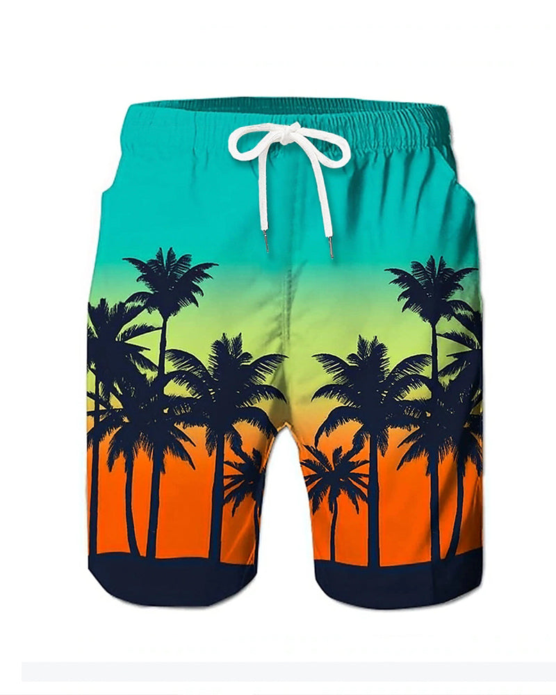 Beach Quick-drying Fabric Gradient Coconut Tree Swimming Trunks Men's Plus Size