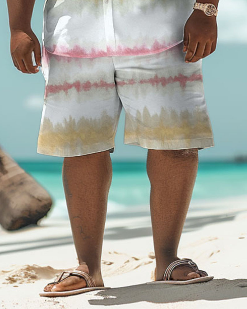 Men's Plus Size Hawaiian Tie-Dye Gradient Print Shirt Shorts Suit