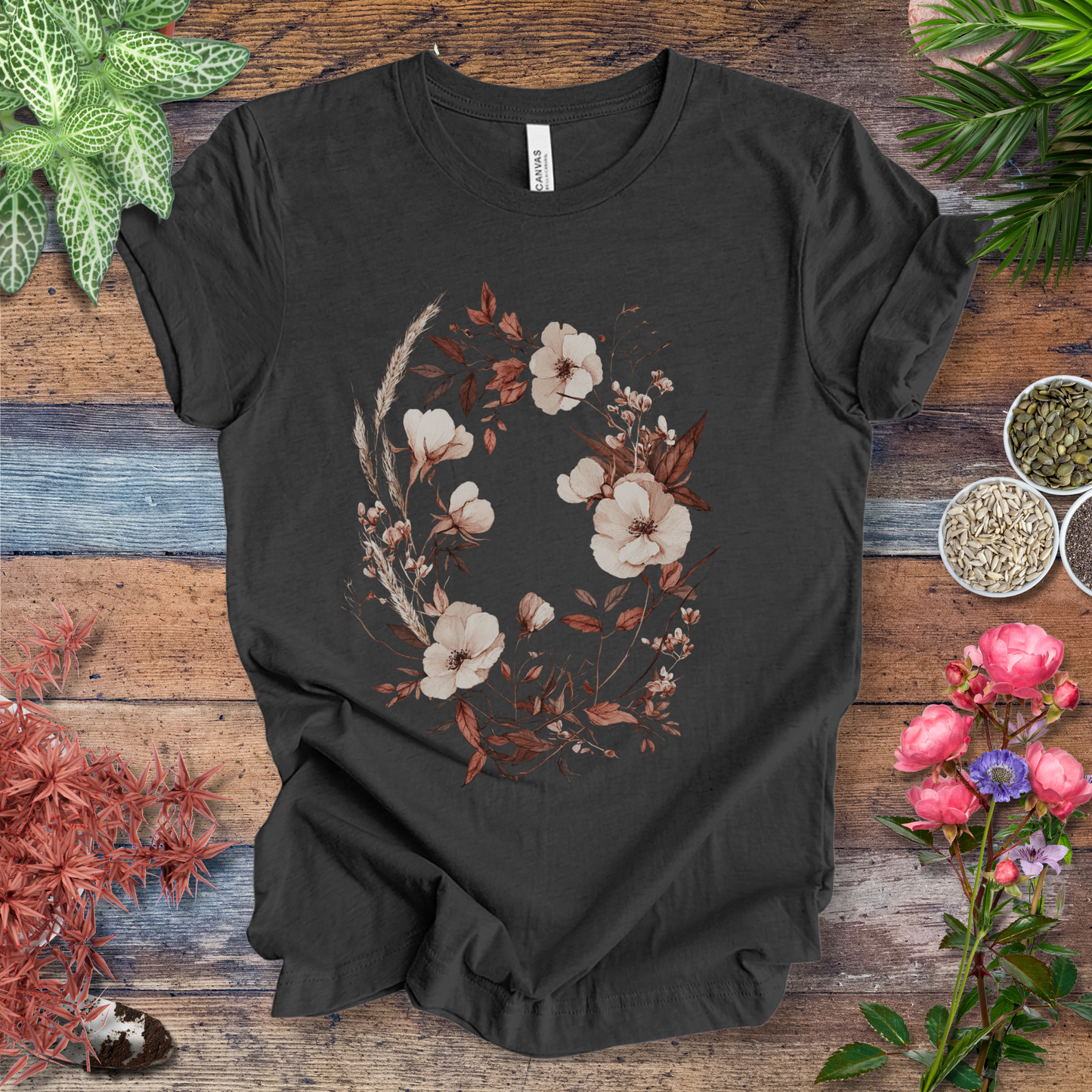 Vintage Floral Wreath Botanical T-Shirt