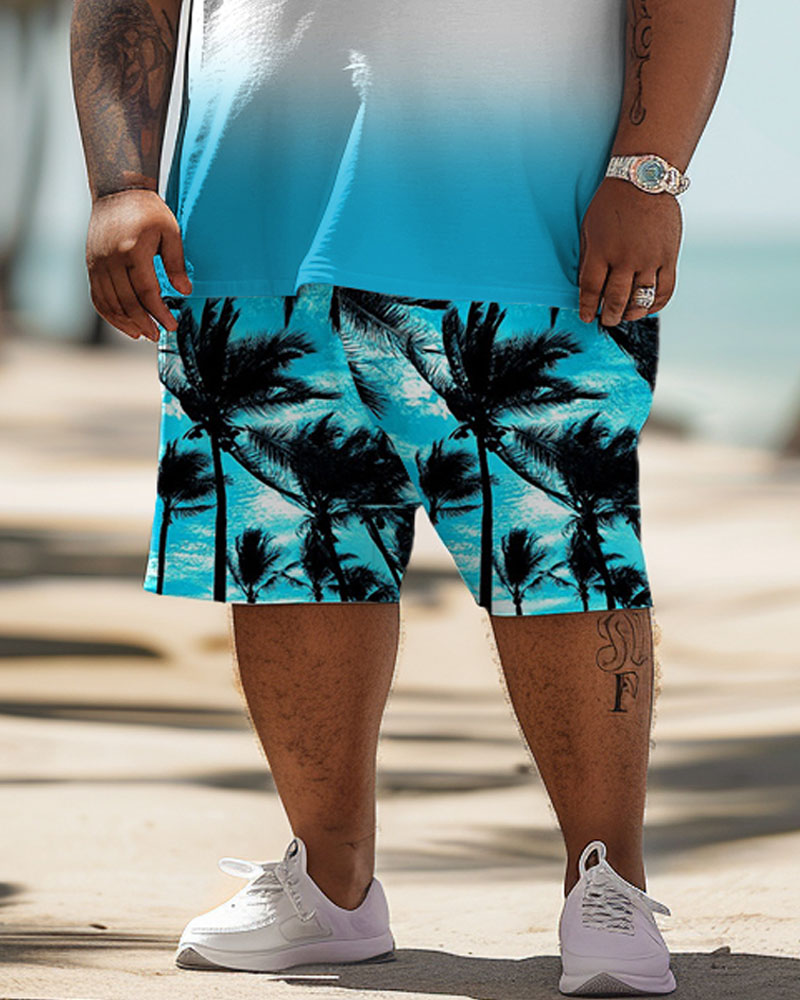 Men's Plus Size Hawaiian Gradient Coconut Tree Print T-Shirt Shorts Suit