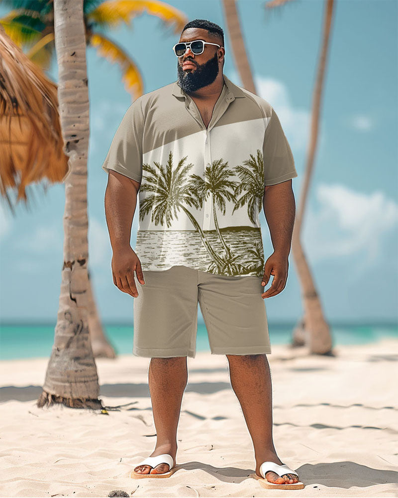 Men's Plus Size Hawaiian Colorblock Coconut Tree Print Shirt Shorts Suit