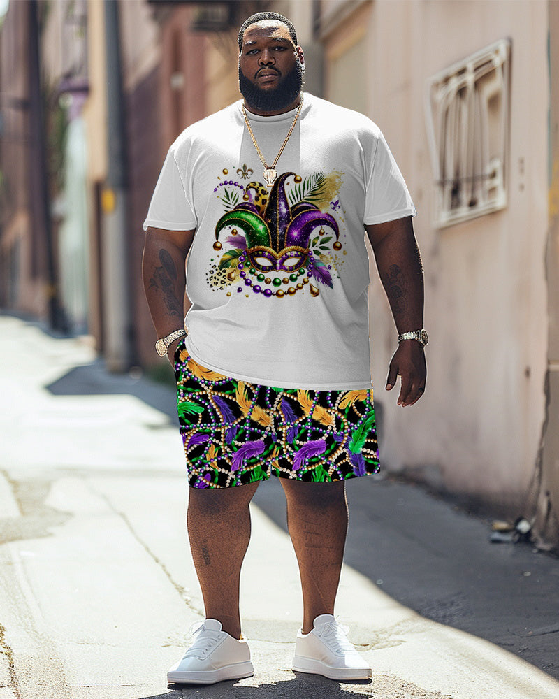 Men's Plus Size Mardi Gras Print T-Shirt Shorts Suit