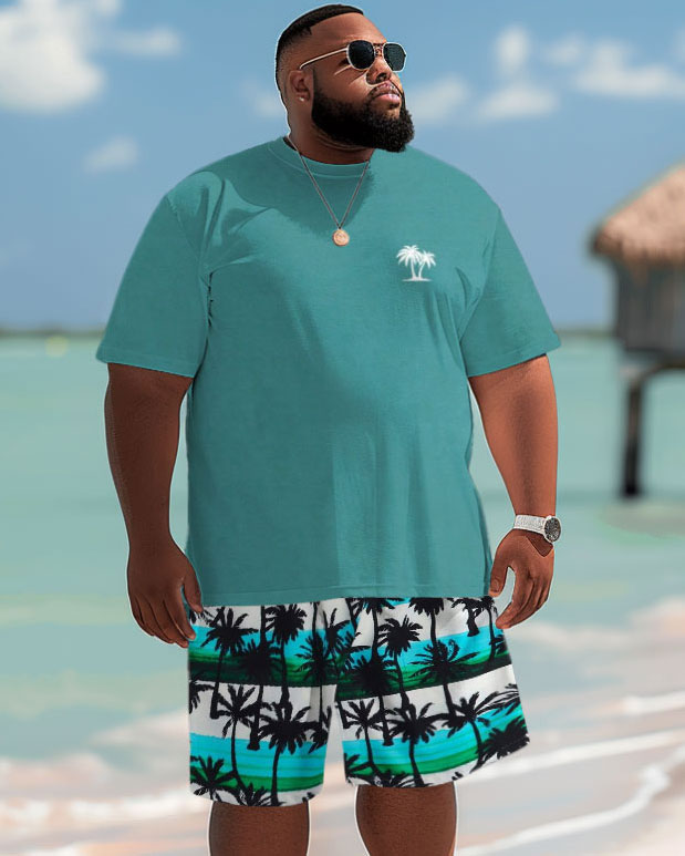 Men's Plus Size Coconut Tree Print T-shirt and Shorts Outfits Set