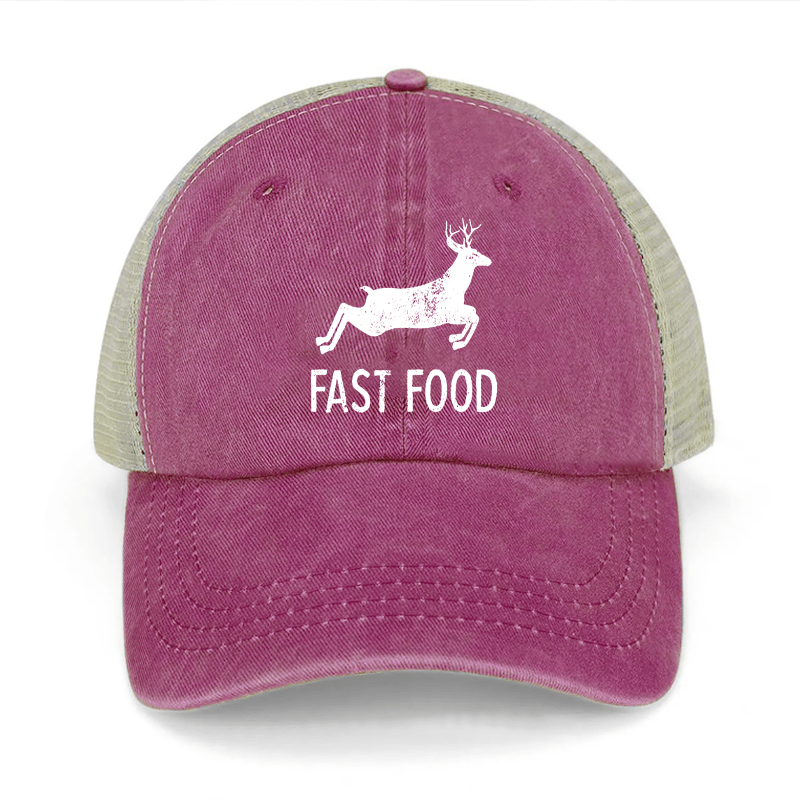 Fast Food Deer Hunting Washed Denim Mesh Back Cap