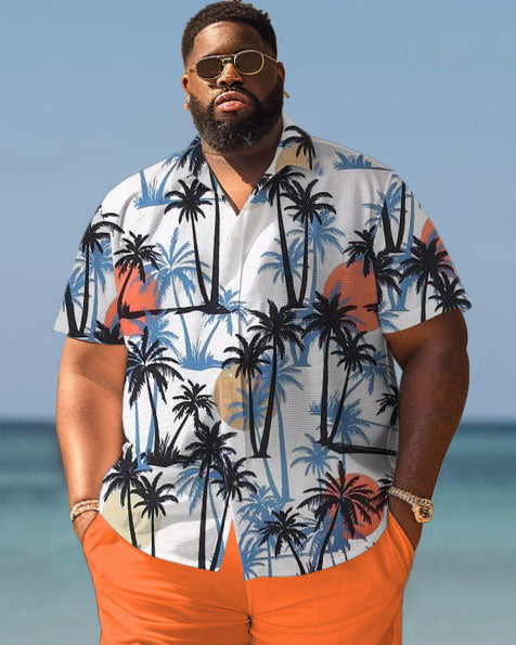 Men's Plus Size Hawaiian Sun Coconut Tree Print Shirt Shorts Suit