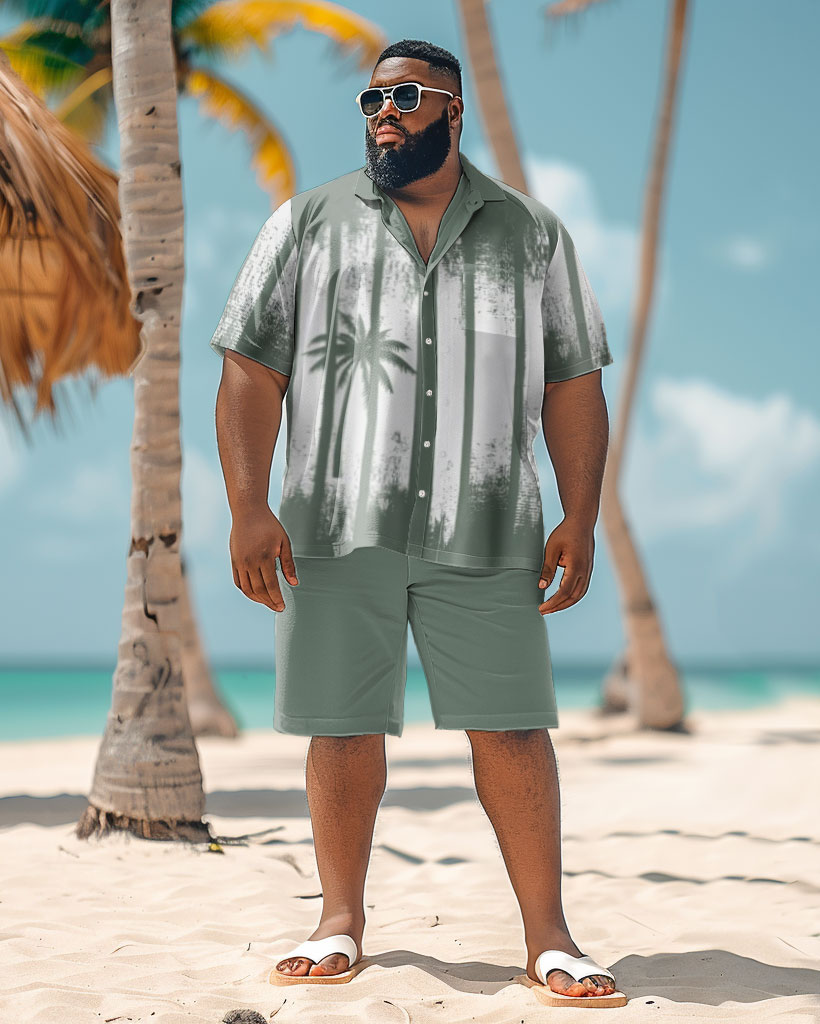 Men's Plus Size Hawaiian Coconut Tree Print Shirt Shorts Suit