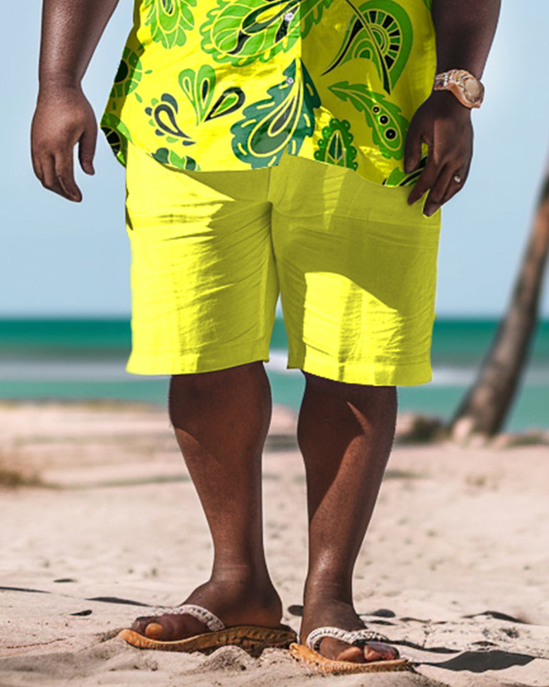 Men's Plus Size Hawaiian Cashew Flower Print Shirt Shorts Suit