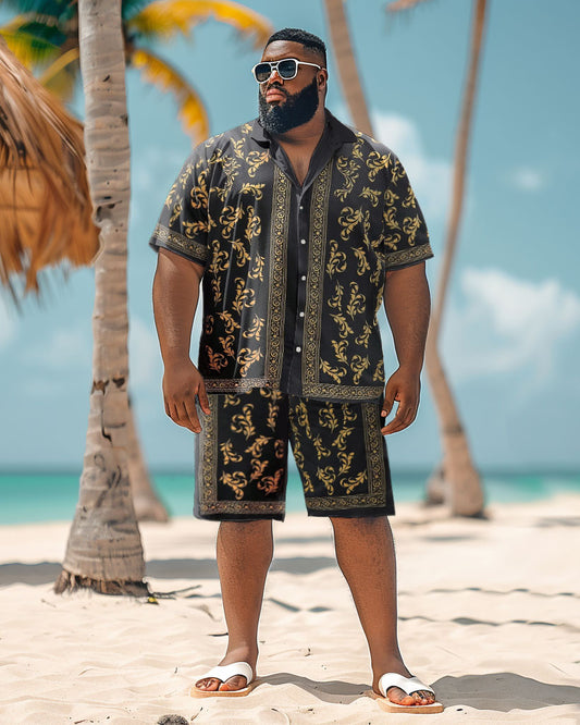 Men's Plus Size Vintage Pattern Printed Shirt Shorts Suit