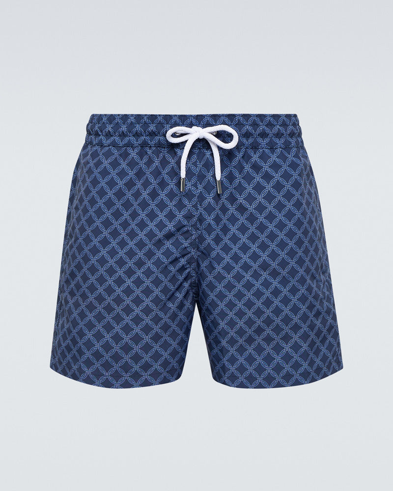 Plus Size Men's Blue Geometric Pattern Beach Quick-drying Trunks Swimming Trunks