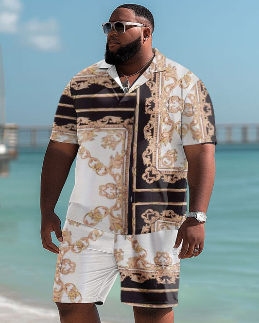 Big and Tall Men Casual Luxury Pattern Polo Shorts Set