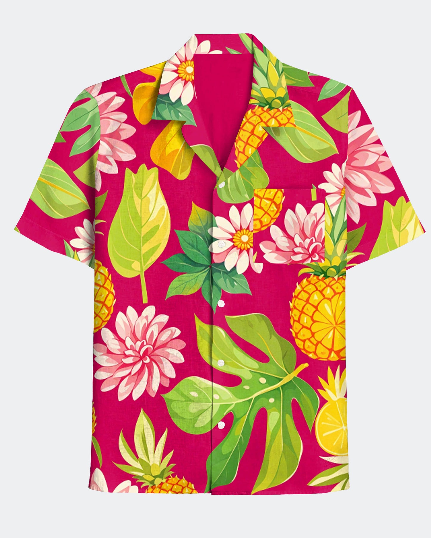 Men's Casual Plant Pineapple Print Hawaiian Cuban Collar Short Sleeve Shirt