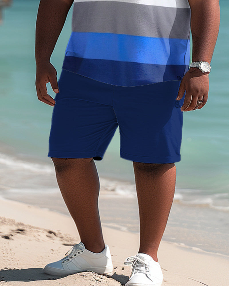 Men's Plus Size Versatile Simple Colorblock Polo Shirt Shorts Set