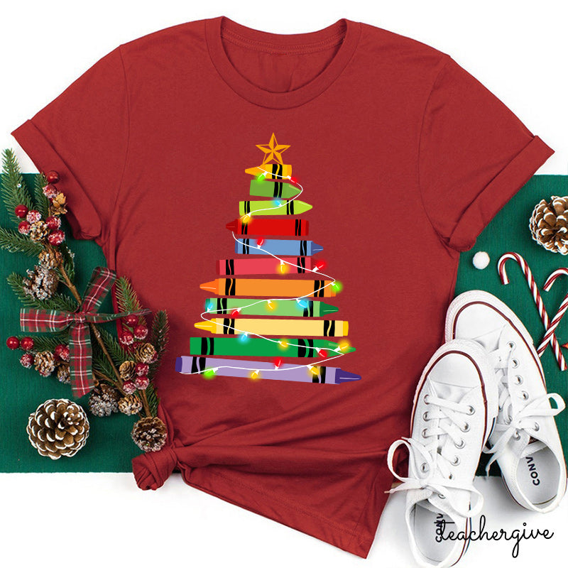 Crayons Tree Colored Lights Teacher T-Shirt