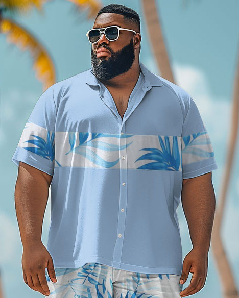 Men's Plus Size Simple Hawaiian Plant Print Shirt Shorts Suit