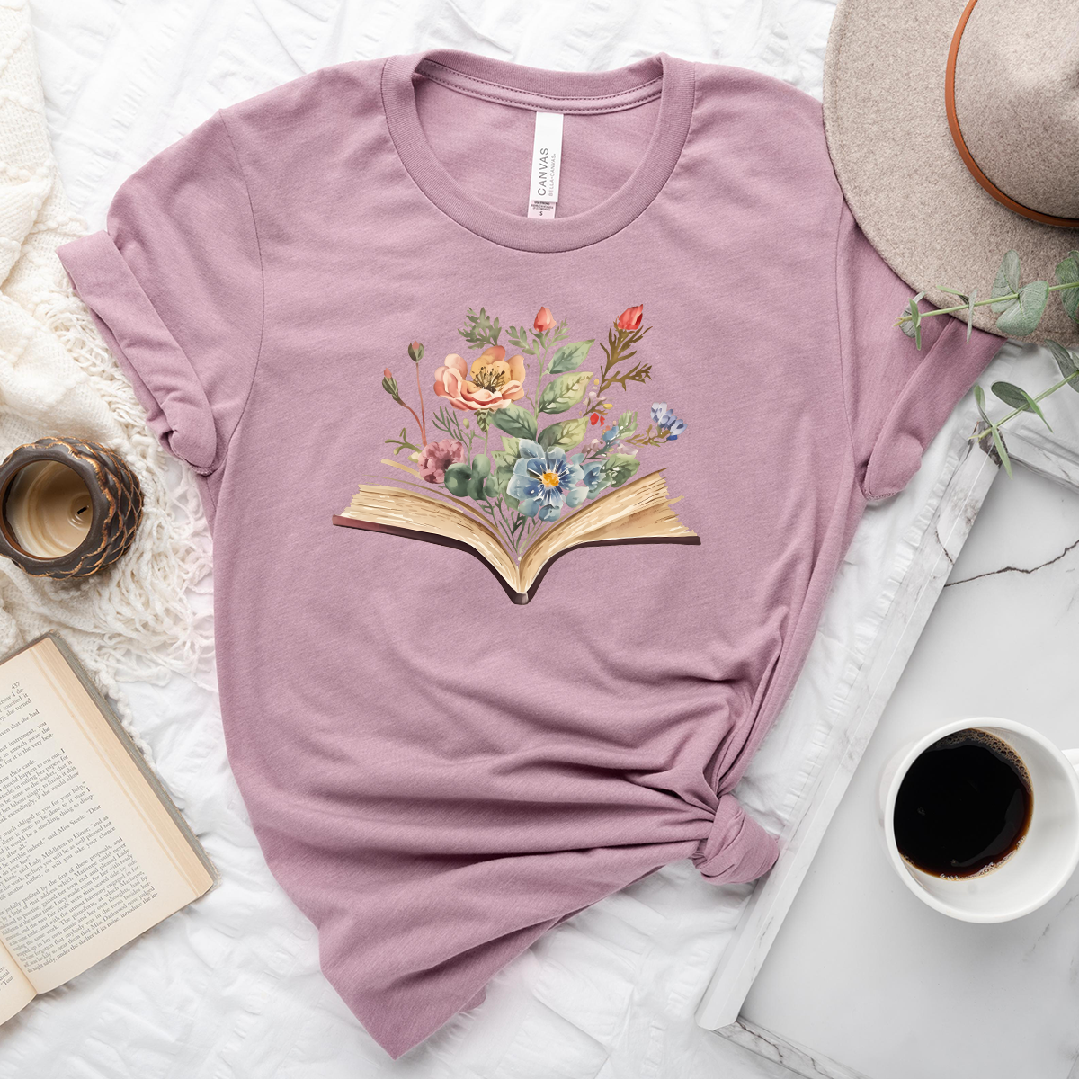 watercolor flowers book unisex tee