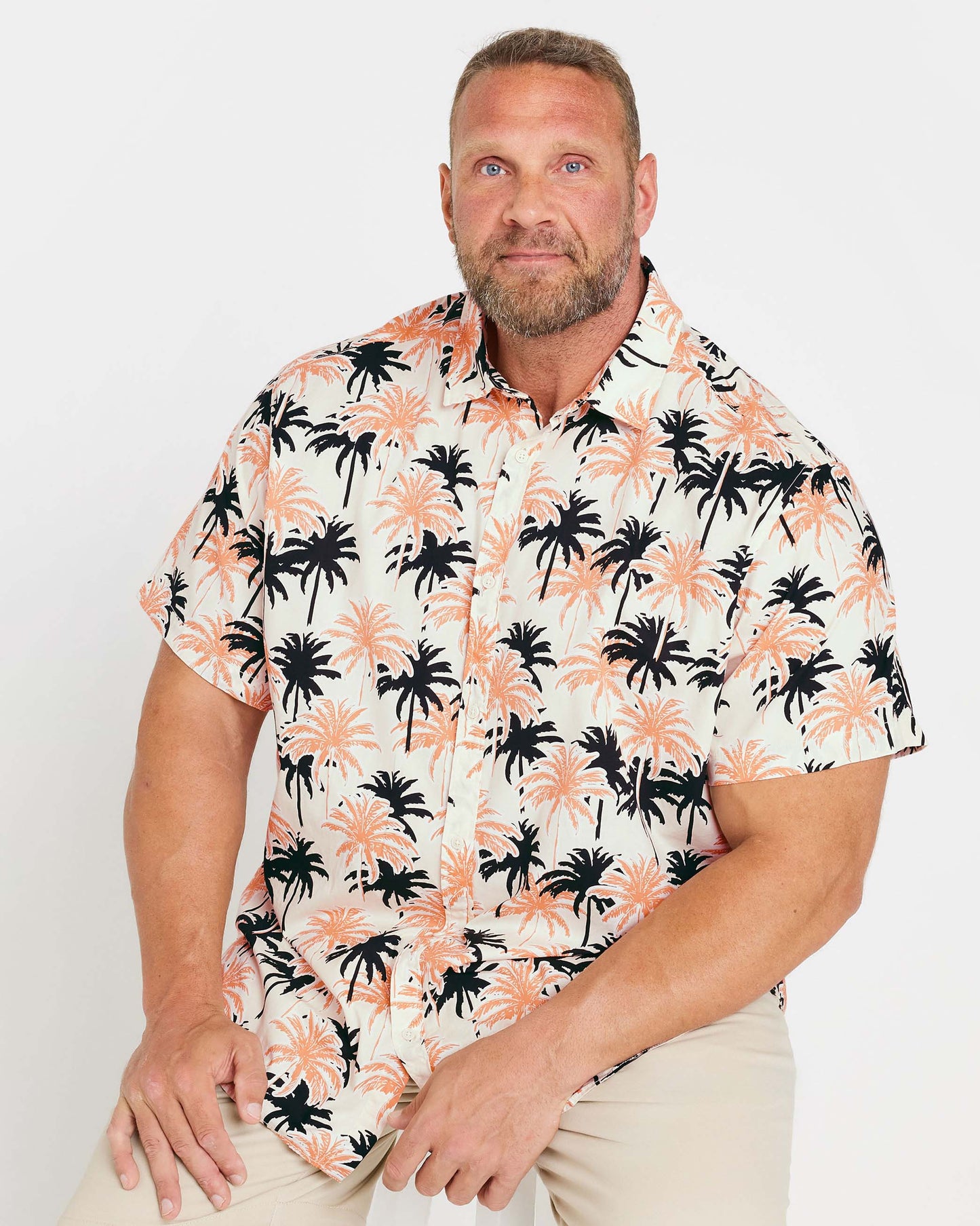 Men's Plus Size Contrast Coconut Tree Print Short Sleeve Shirt