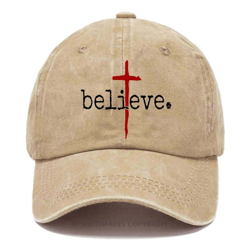 Believe Cross Print Christian Baseball Cap (Free Customization)