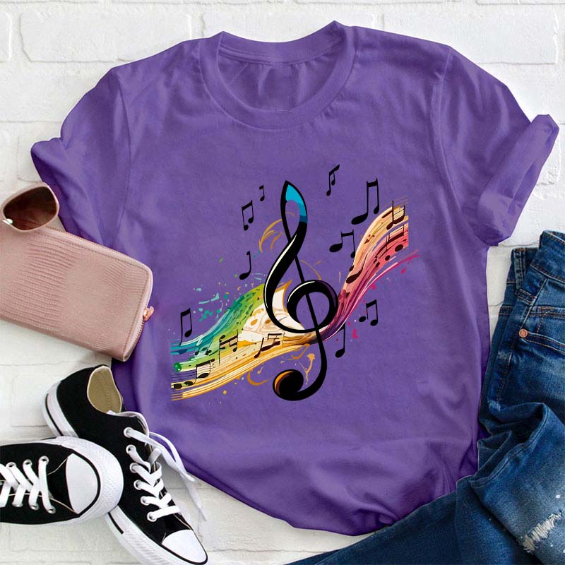 Colorful Music Note Teacher T-Shirt