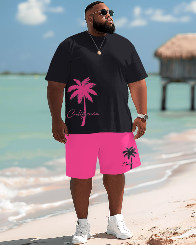 Men's Big and Tall Tropical Letter T-shirt and Shorts Set