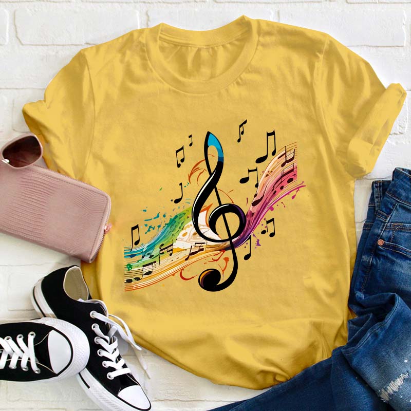 Colorful Music Note Teacher T-Shirt