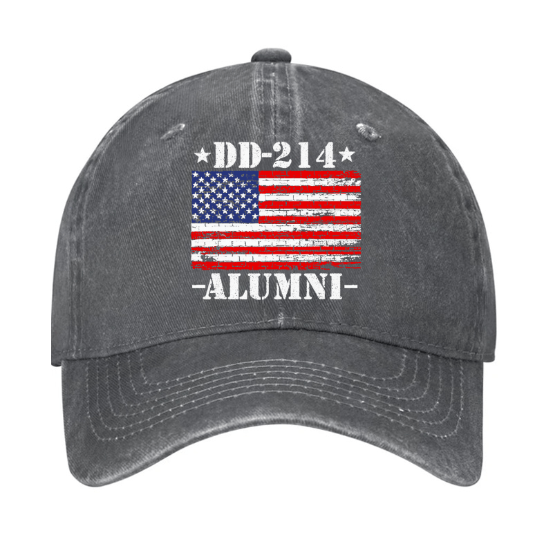 DD-214 Alumni Military Veteran American Flag Patriotic Cap (Free Customization)