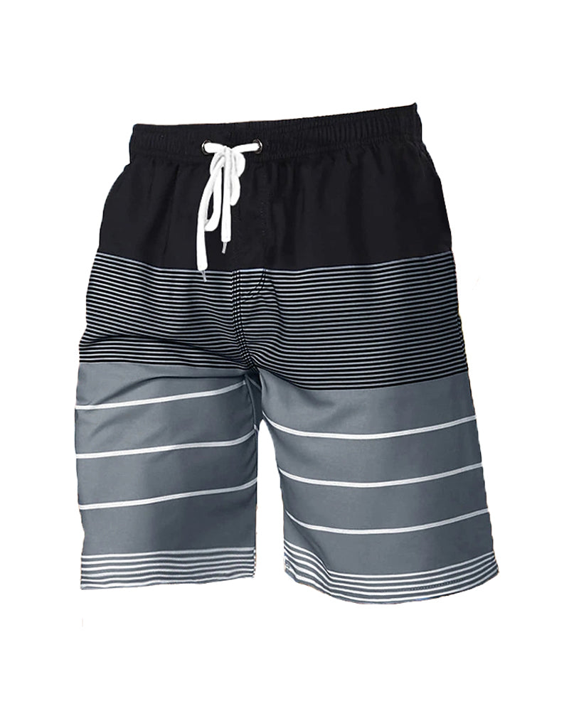 Beach Quick-drying Fabric Black Strips Swimming Trunks Men's Plus Size