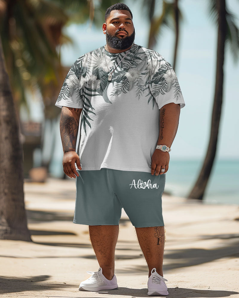 Men's Plus Size Hawaiian Floral Alphabet Print T-Shirt Shorts Set