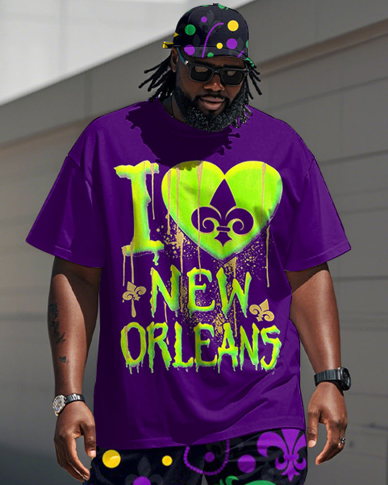 Men's Plus Size Orleans Mardi Gras Graffiti Alphabet Print T-Shirt Trousers Suit