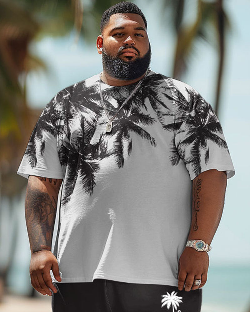 Men's Plus Size Hawaiian Coconut Tree Print T-Shirt Shorts Suit