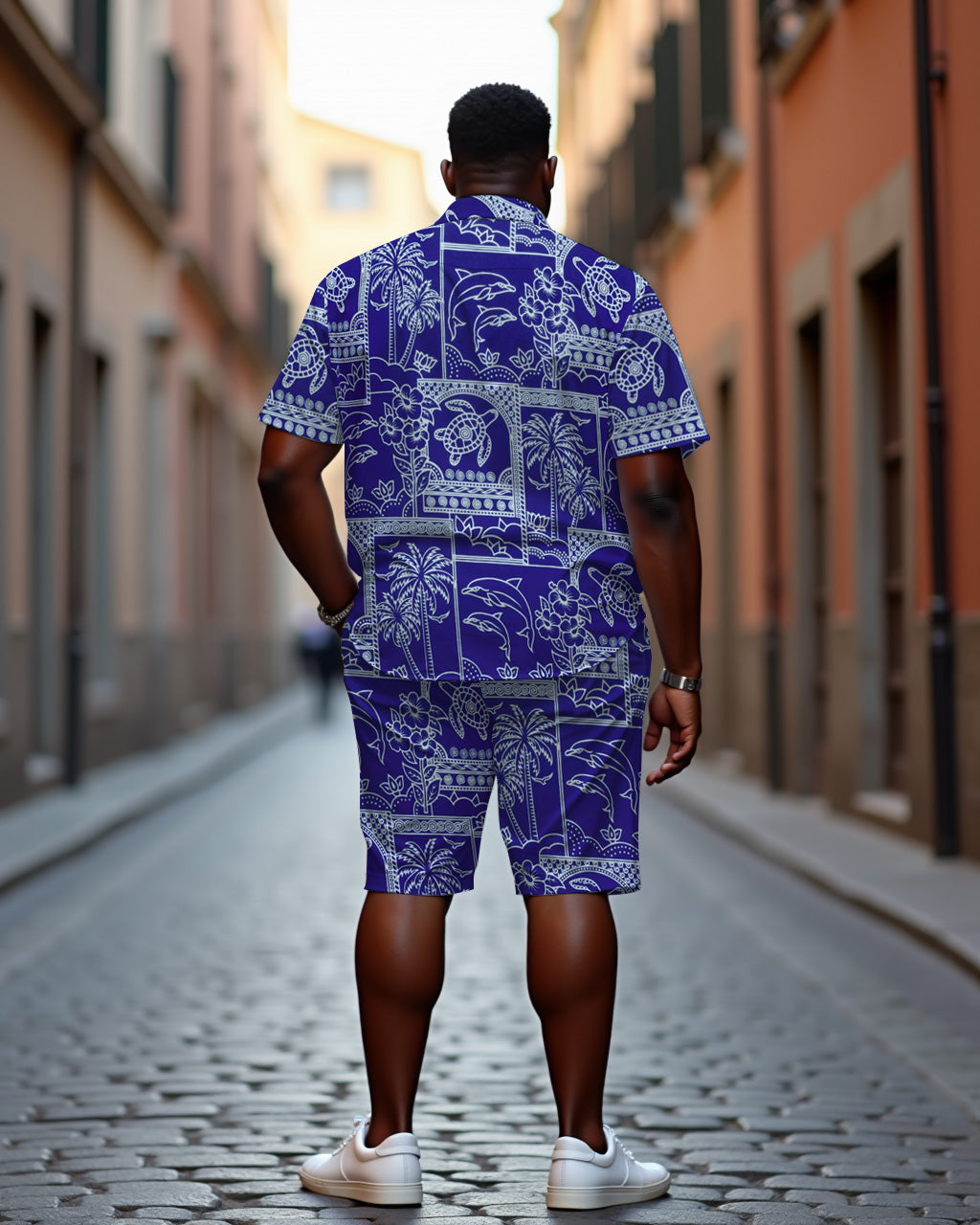 Men's Plus Size Hawaiian Coconut Tree Turtle Casual Cuban Collar Short Sleeve Shirt Shorts Suit