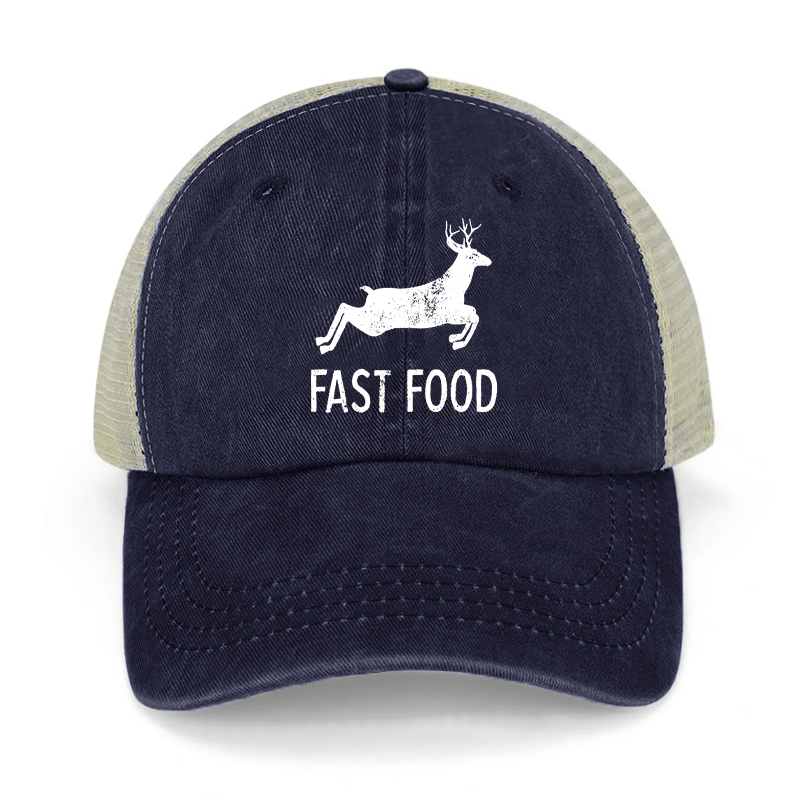 Fast Food Deer Hunting Washed Denim Mesh Back Cap