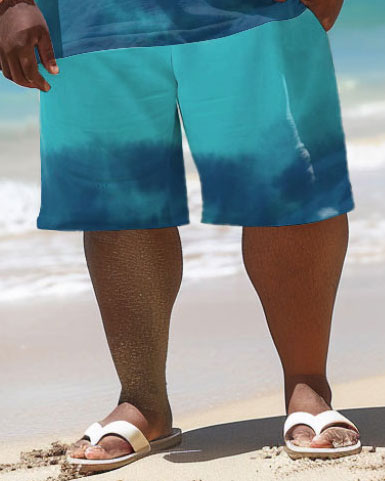 Men's Plus Size Hawaiian Gradient Print T-Shirt Shorts Set