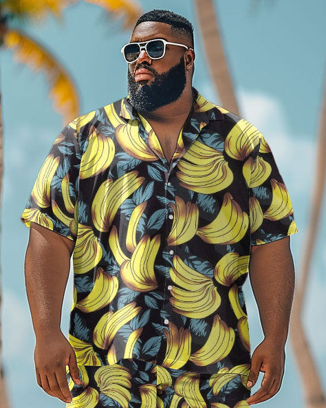 Men's Plus Size Hawaiian Banana Print Shirt Shorts Suit