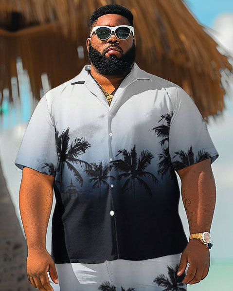 Men's Plus Size Hawaiian Gradient Coconut Print Shirt Shorts Suit