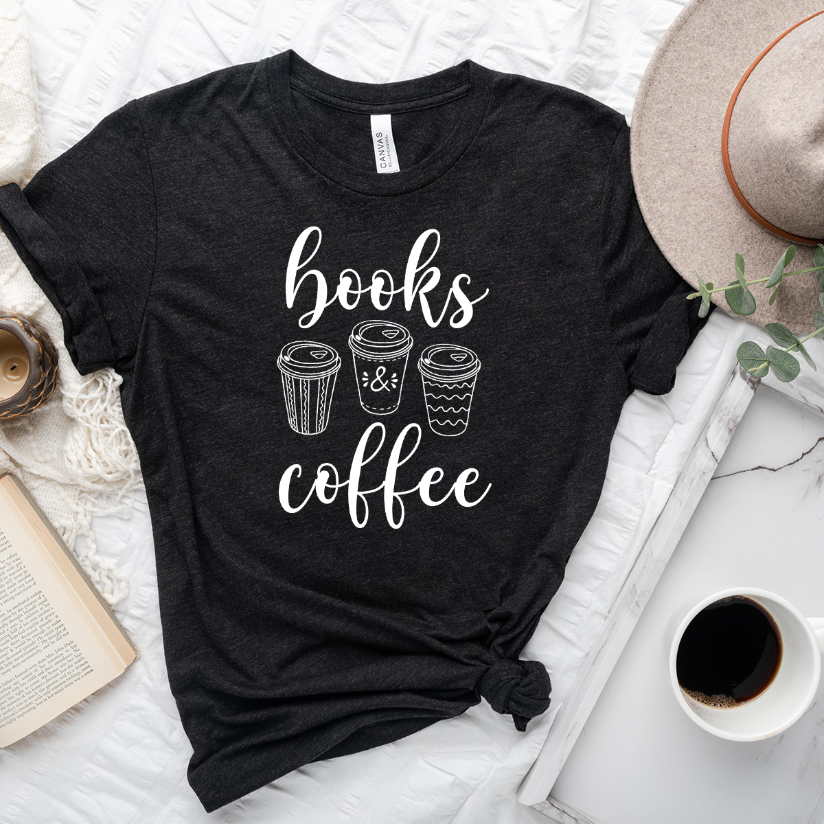 books & coffee unisex tee