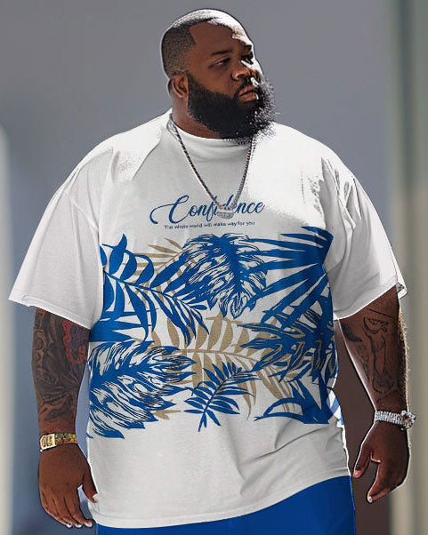 Men's Plus Size Hawaiian Palm Leaf Alphabet Print T-Shirt Pants Suit