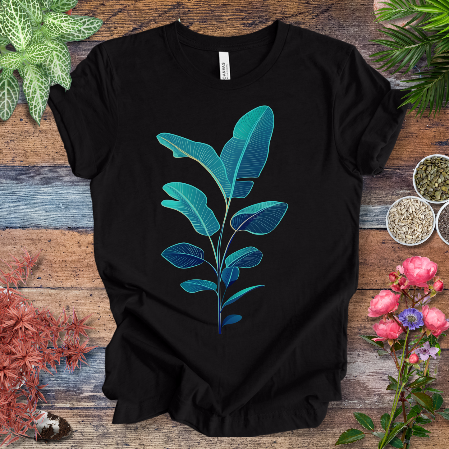 Blue Monstera Leaves Tropical Aesthetic Houseplant T-Shirt