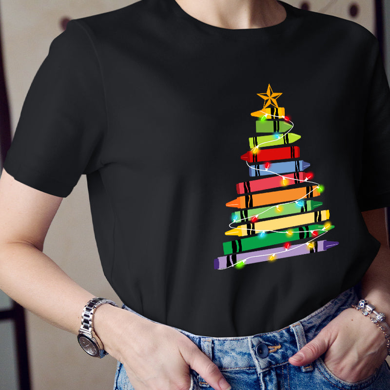 Crayons Tree Colored Lights Teacher T-Shirt