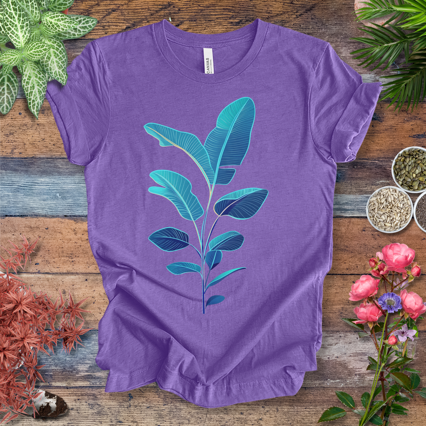 Blue Monstera Leaves Tropical Aesthetic Houseplant T-Shirt