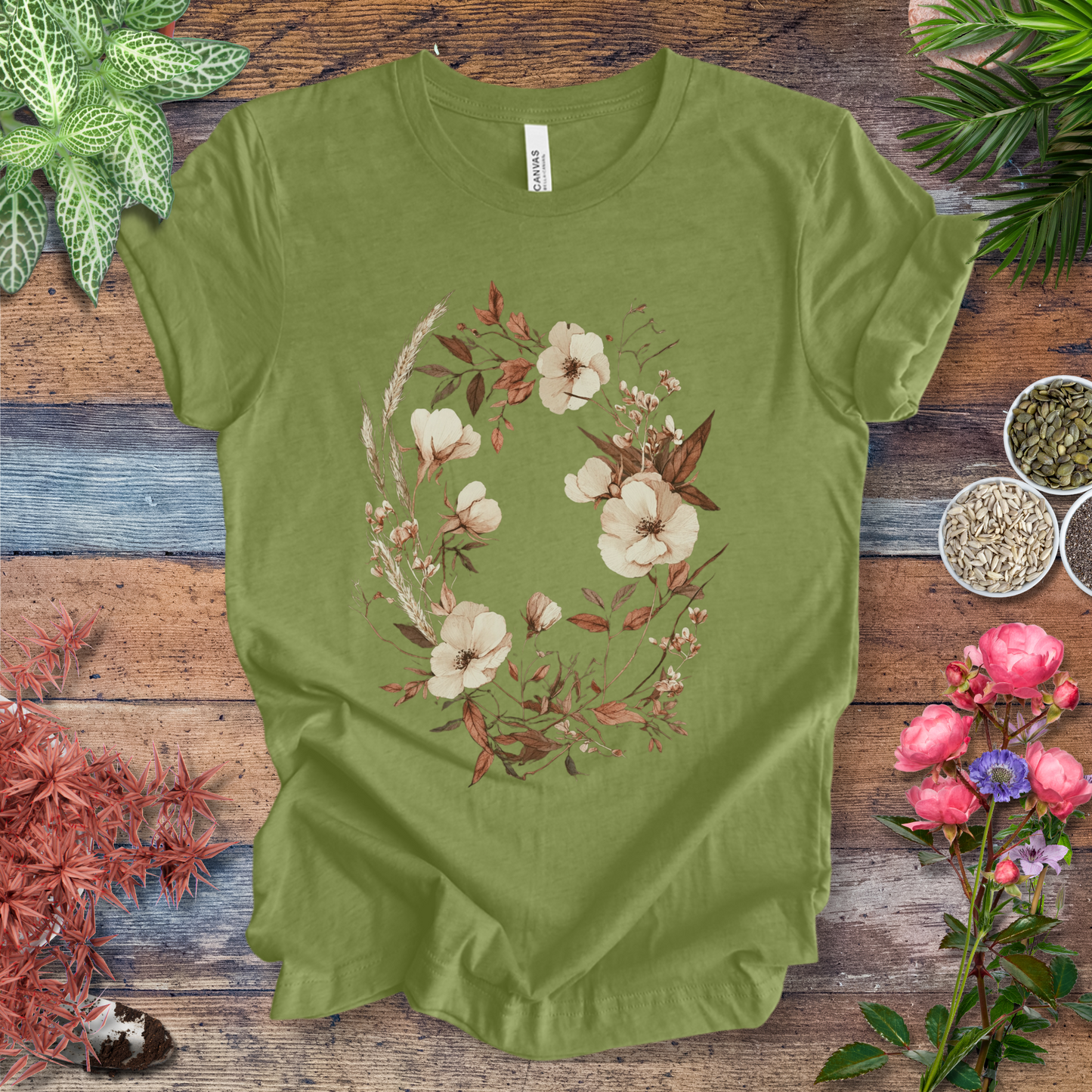 Vintage Floral Wreath Botanical T-Shirt