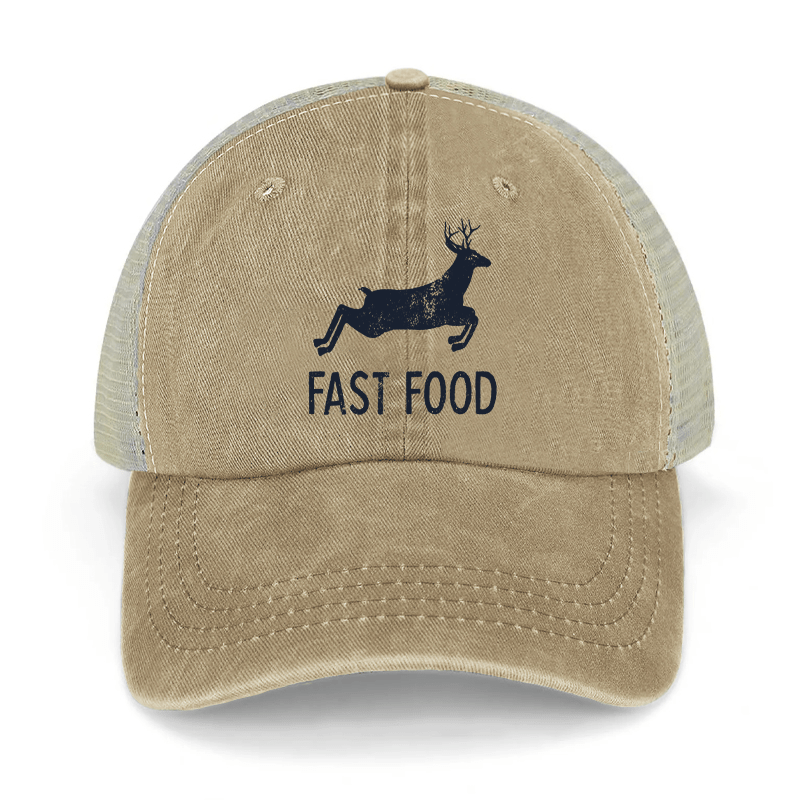 Fast Food Deer Hunting Washed Denim Mesh Back Cap