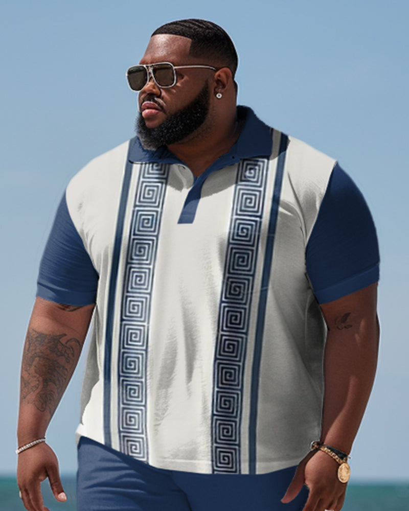 Men's Plus Size 2 Piece Outfits Beach Polo Shirt and Shorts Set