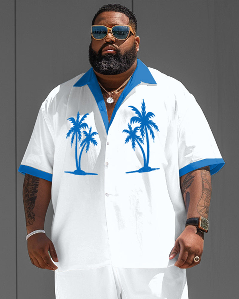 Men's Plus Size Simple Symmetrical Coconut Tree Print Shirt Shorts Suit