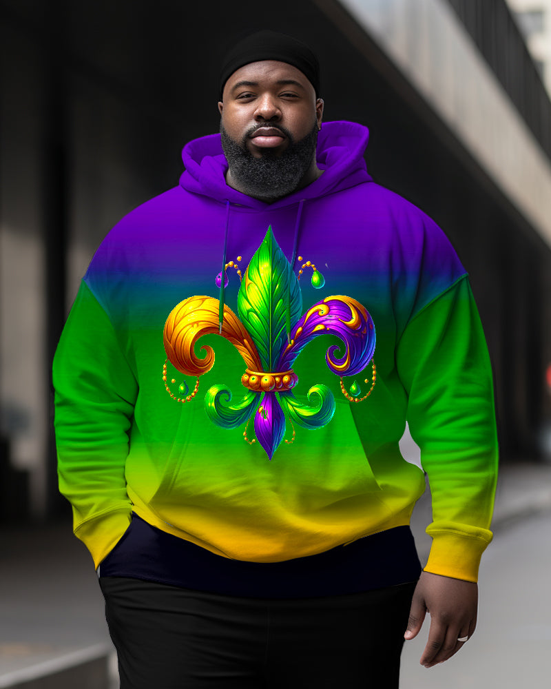 Mardi Gras Ombre Print Big and Tall Men's Hoodie