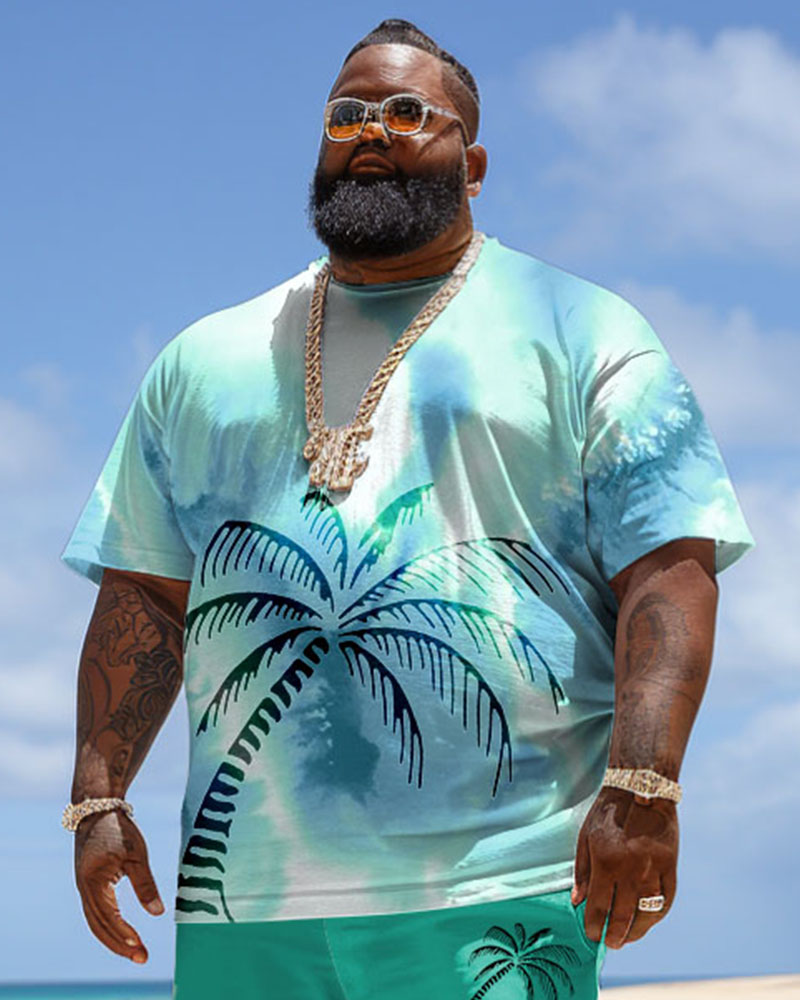 Men's Plus Size Hawaiian Tie-Dye Coconut Tree Print T-Shirt Shorts Set