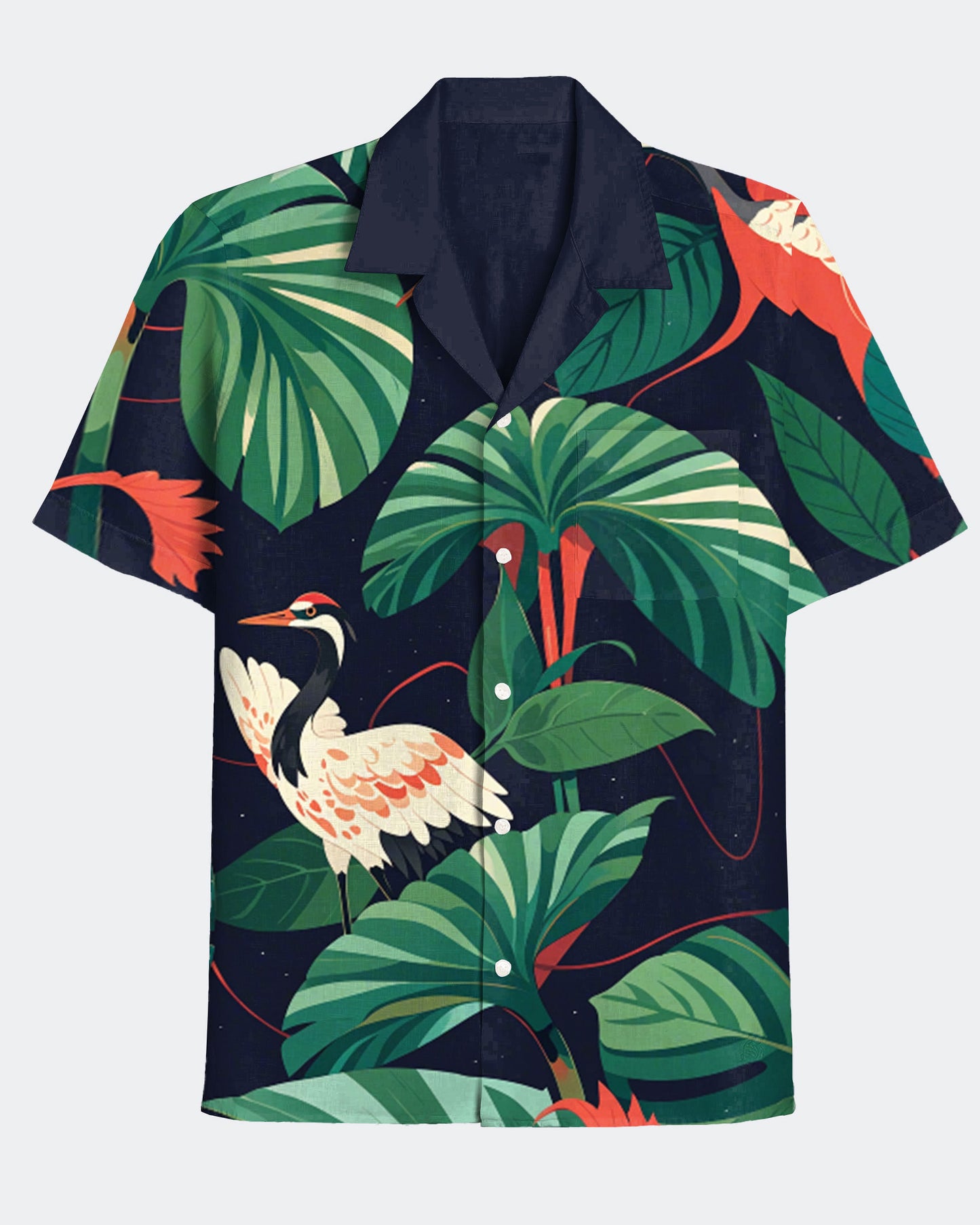 Men's Hawaii Red-Crowned Crane Print Short Sleeve Shirt