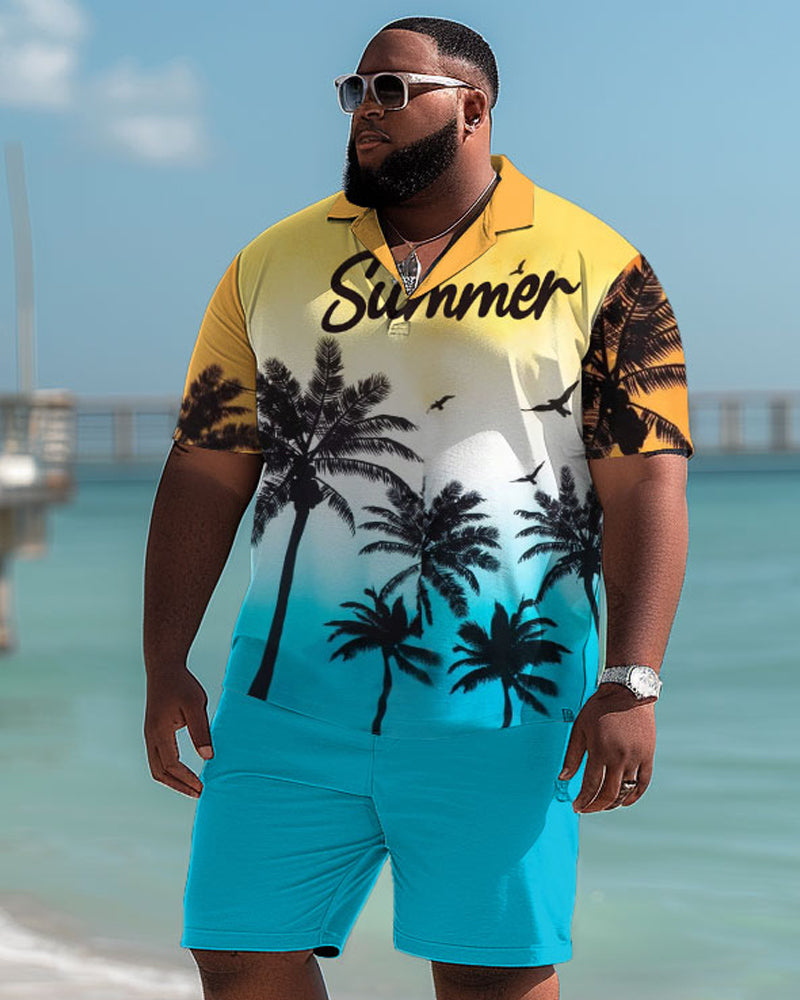 Hawaiian Gradient Coconut Colorblock Shorts Men's Plus Size Set